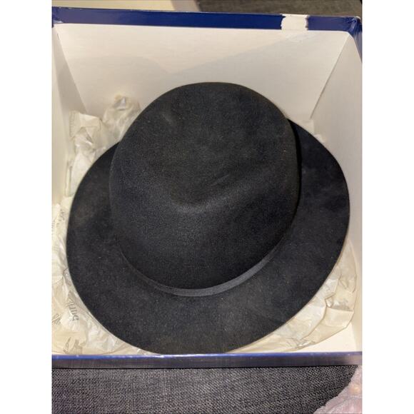 Vintage Burberrys M FELT FEDORA Burberry Brimmed Hat Black w Box Made in England - Picture 1 of 13